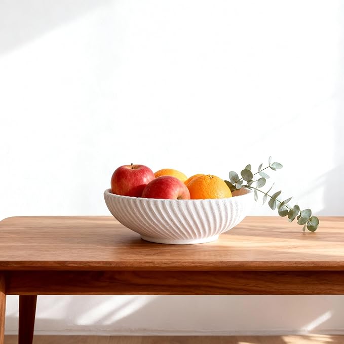 DOVDOV White Beveled Edge Decorative Bowl Large Modern Fruit Bowl Home Decor Bowl for Kitchen Countertops, Coffee Tables, or Entryway Tables Minimalist Key Holder and Centerpiece Fruit Bowl