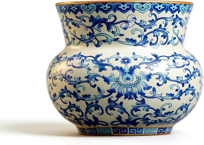 Blue and White Floral Porcelain Coffee Mug 10 oz | No Handle, Chinoiserie by CmengAo