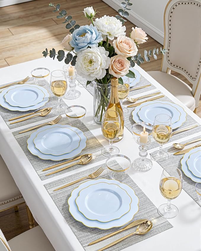 bUCLA 180PCS Blue Plastic Plates - Image 5