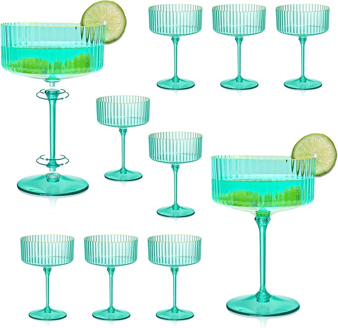 XUWAIDSGN 12 Pcs Champagne Martini Glasses 9 Oz with Gilded Removable Gold Rim Coupe Glasses Pink Martini Glasses Plastic Mimosa Vintage Coupe Glasses Set For Wedding Anniversary (12, Teal)