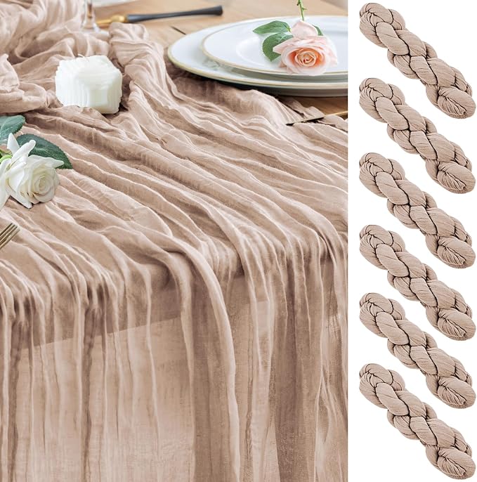 Cheesecloth Table Runner Nude Pink 10FT Boho Gauze Runner, 6 Pack | 120 Inch by Wokceer