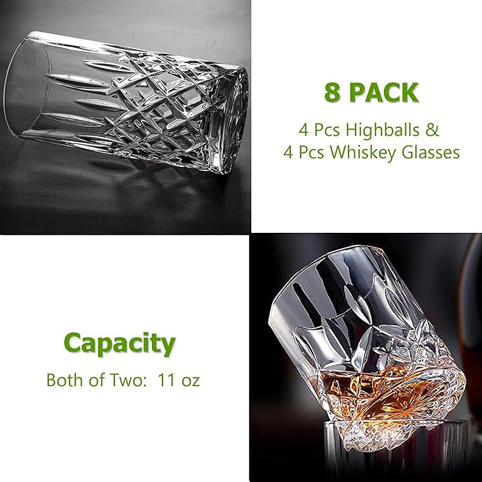Qipecedm Drinking Glasses, 8 Piece Crystal Glass Cups, Mixed Glassware Set - Image 6