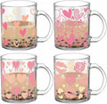 Tioncy 4 Pcs Valentines Heart Coffee Mugs 12 oz Heart Glass Cups by Tioncy