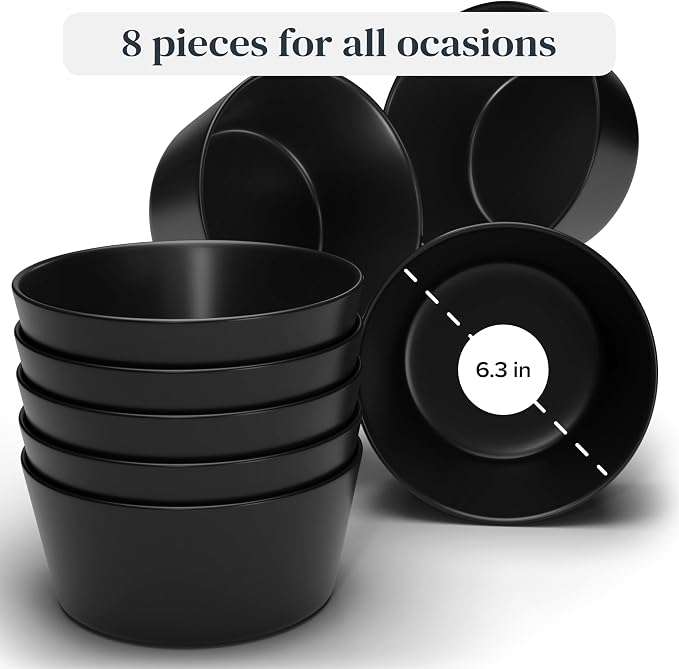PURE LIVING INTERIOR DESIGN Stoneware Cereal Bowls Set of 8, Stylish and Durable - Image 3