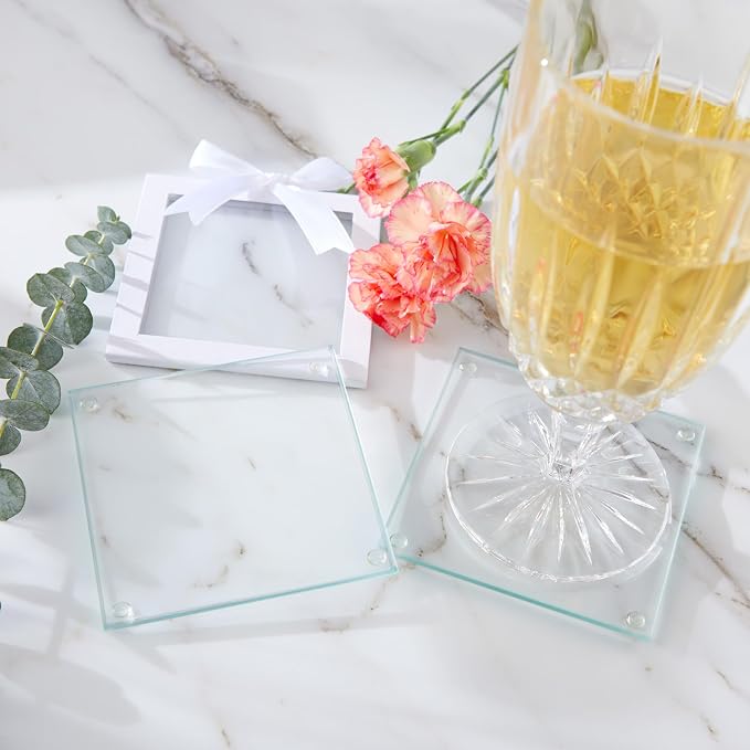 Kate Aspen Clear Glass Drink Coasters Set of 12 - Image 3