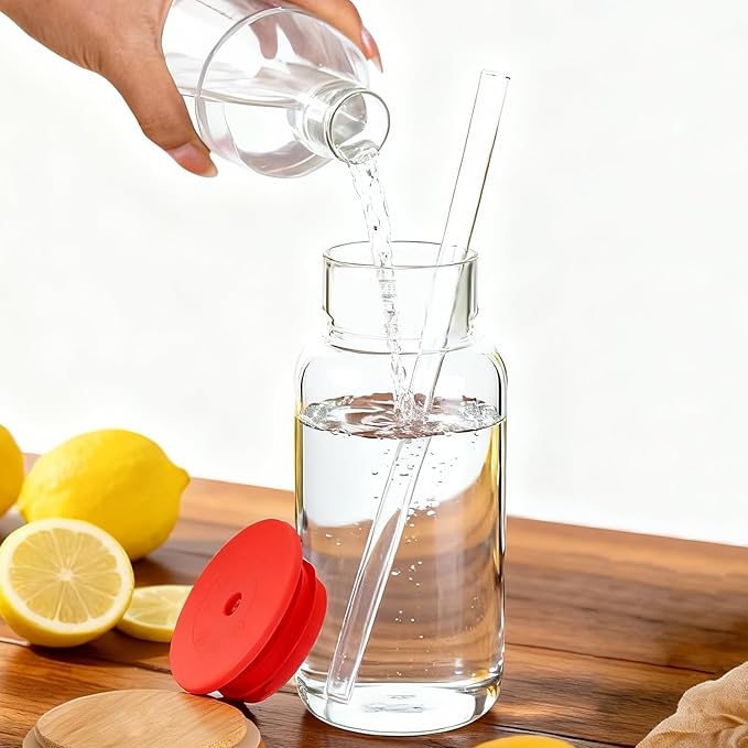 Glass Cup with Silicone Lid and Straw, 17 Oz Drinking Glasses Water Bottle Vintage Glassware for Iced Coffee, Juice, Cocktails, Whisky Tumbler for Gift 2 Pack