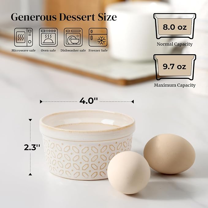 Dowan Ramekins 8 oz Oven Safe for Creme Brulee, Ceramic Small Baking Cups - Image 2