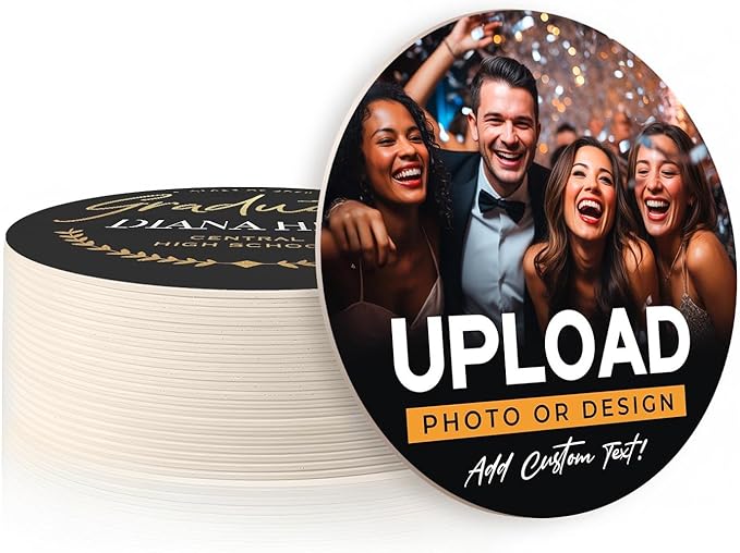 Personalized Drink Coasters, Custom Cardboard Coasters with Photo and Text, Design Your Own Coaster for Events, Parties, Bars, and Unique Gifts, 3.95" Round p (10-Pack)