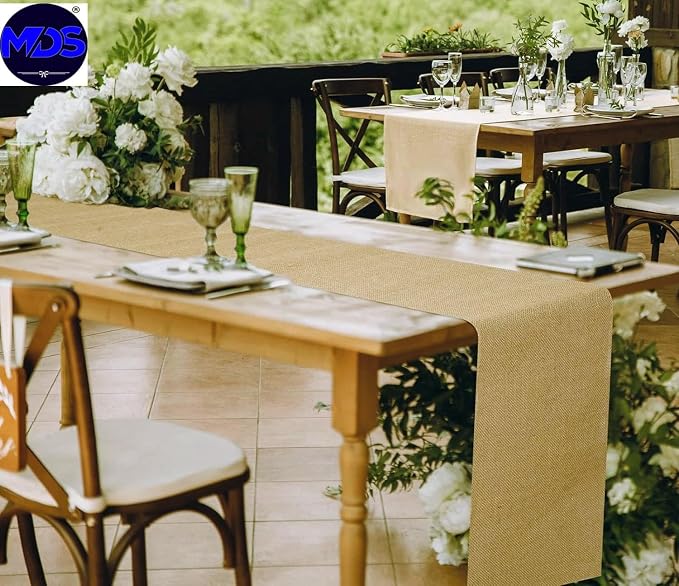 MDS® Pack of 25 Natural Burlap Table Runner, 12 x 108 Inch, Jute Vintage Rustic - Image 6