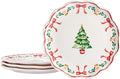 Bico Ribbon Christmas Scalloped Salad Plates Set of 4, 8.75 Inch Ceramic Dessert Plates for Salad, Appetizer, Side Dishes, Microwave and Dishwasher Safe, Gift for Housewarming and Christmas