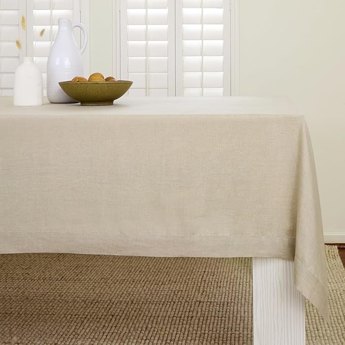 Solino Home Linen Natural Tablecloth 60 x 132 Inch - 100% Pure Linen Rectangular Tablecloth - Machine Washable Table Cloth for Spring, Easter - Fete