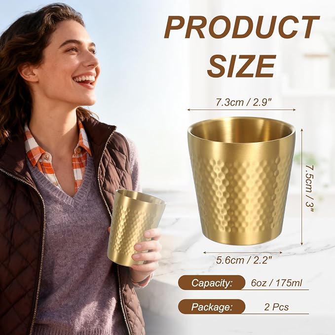 uxcell 2 Pcs Stainless Steel Cups, 6oz/175ml Metal Cups Diamond Textured - Image 2