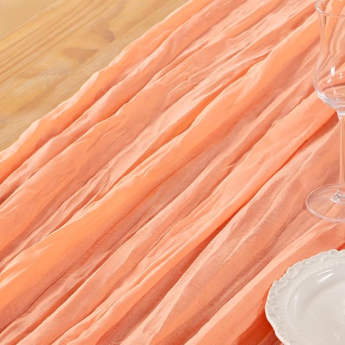 DeZerlor Peach Cheesecloth Table Runners 4 Pack Summer Boho Runners | 120Inches - Image 6