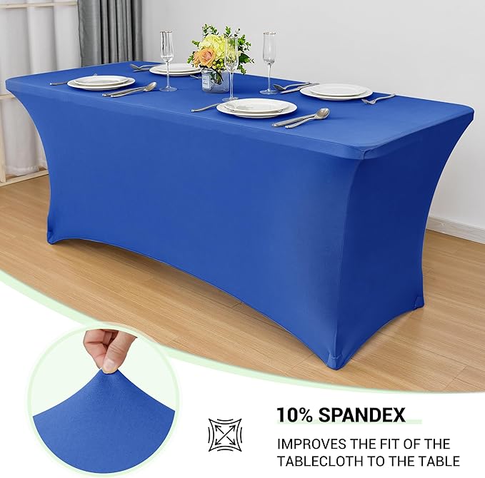 Obstal 6 Pack Stretch Spandex Table Covers for 6 Foot Tables - 6 FT Universal Rectangular Fitted Tablecloth Protector for Wedding, Banquet, Party (Royal Blue, 72 Length x 30 Width x 30 Height Inches)