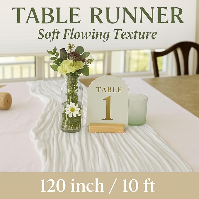 12 Pack Ivory Cheesecloth Table Runner – 10FT x 12pcs White Gauze Table Runners - Image 2