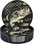 6 Pack Camouflage American Flag Bass Fish Leather Coasters by GTEVUTS