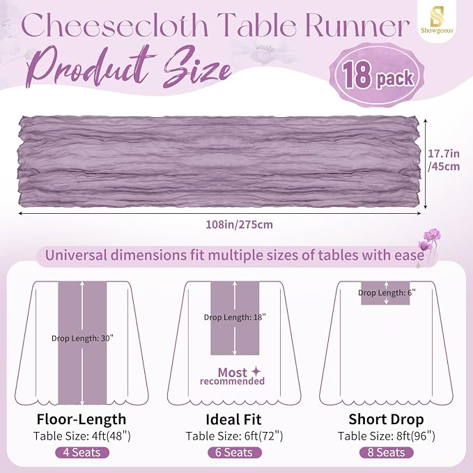 Showgeous 18 Pack Purple Cheesecloth Table Runner, 17 x 108 Inches | Boho - Image 2