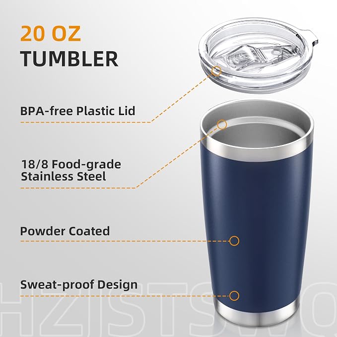 20oz Tumbler Bulk with Lid Stainless Steel Tumblers, 6 Pack | Leak Proof Lid - Image 3