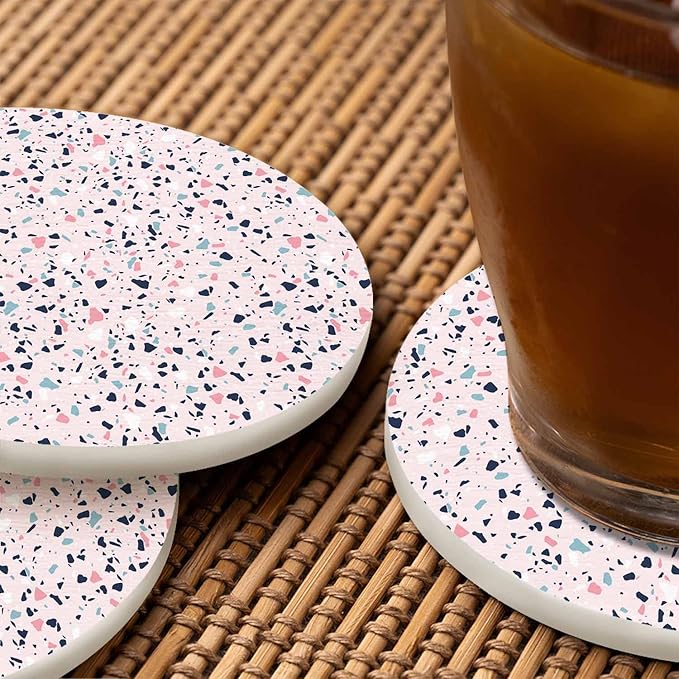 Terrazzo Pattern Design Coasters for Drinks Office Coffee Table Modern Dots Colourful Spotted Art Living Room Decor Set of 2 for Cold Drinks Wine Mugs and Cups 4 Inch