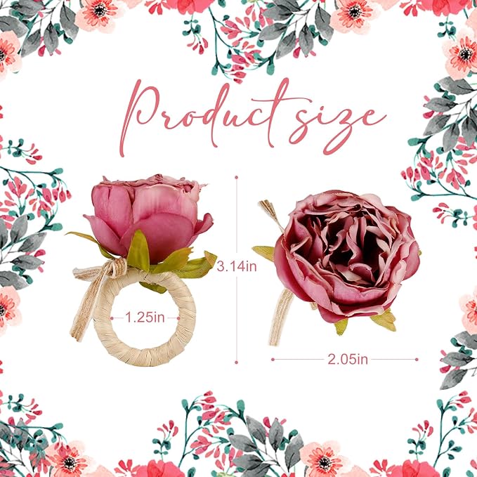Handcraft Purple Flower Napkin Rings Set of 12, Peony Napkin Holder Floral Rings - Image 5
