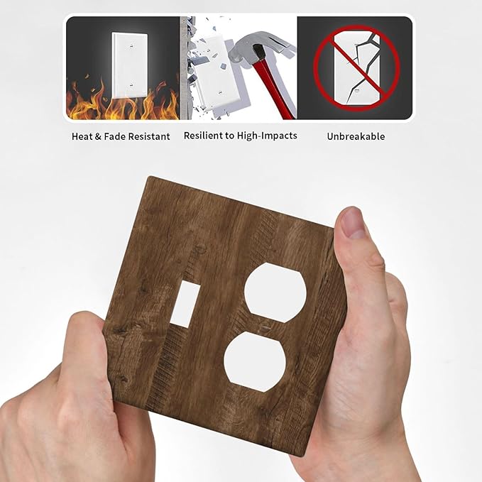 Light Switch Cover Plate Brown Rustic Wood Grain Farmhouse 2 Gang Decorative Switch Plates 1 Toggle Duplex Combo Outlet Covers GFCI Wall Plates for Cabin Bedroom Decor