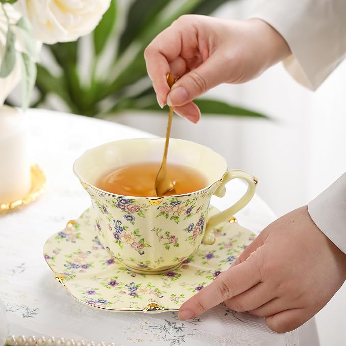 Country Roses Porcelain Tea Cup and Saucer Set - Image 3