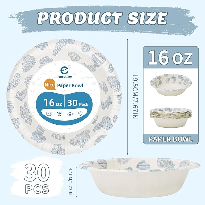 30 Pack Paper Bowls, 16 Oz Disposable Soup Bowl, Heavy Duty Printed Disposable - Image 2
