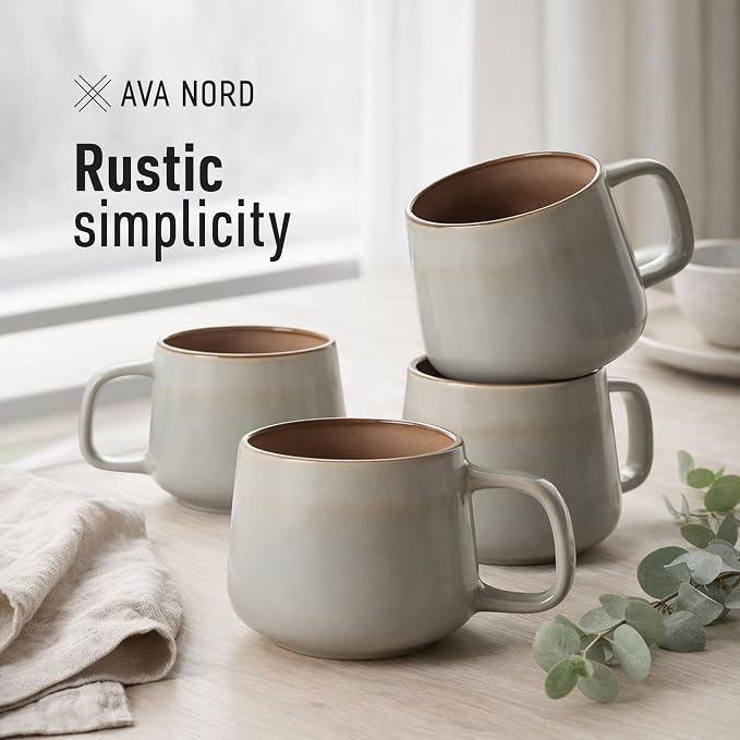 Ava Nord Large Stoneware Ceramic Coffee Mugs Set of 4 | 16 oz | Sage Ash | - Image 7