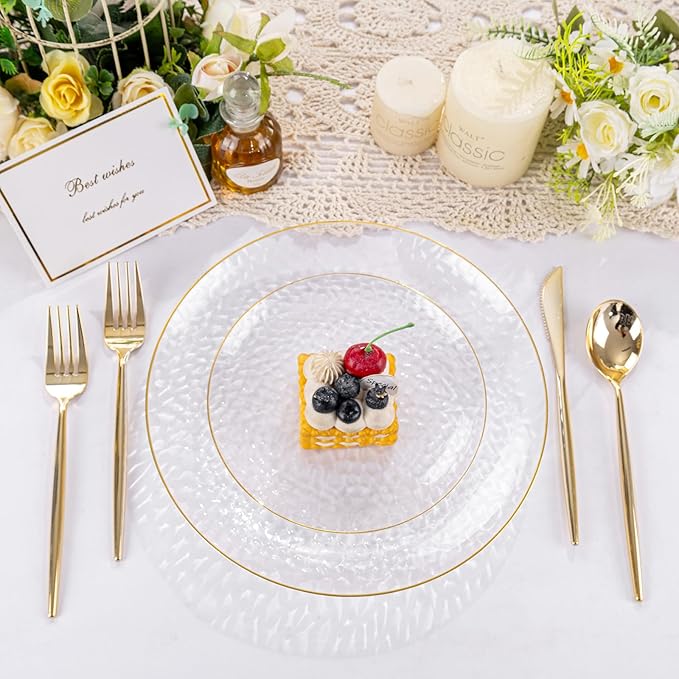 Rubtlamp 100Pcs Clear Gold Plastic Plates, Disposable Plates - Image 5
