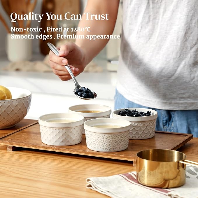 Dowan Ramekins 6 oz Oven Safe for Creme Brulee, Ceramic Small Baking Cups - Image 3