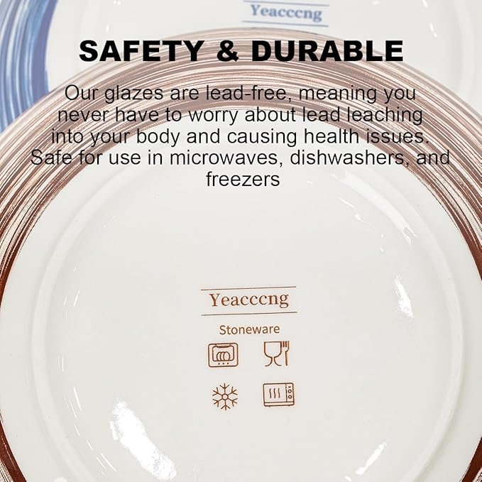 Yeacccng Pasta Bowls Set of 6, 35 Oz Ceramic Large Salad Bowl, 8.5 Inch Colorful Serving Bowls for Kitchen, Dishwasher & Microwave Safe, Scratch-Resistant, Lead-Free (Brown*6)