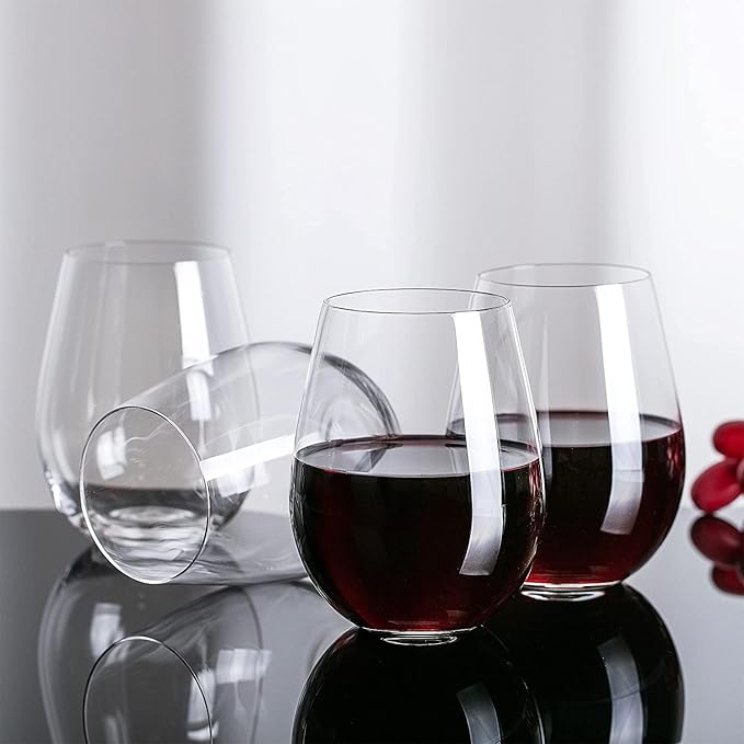 Stemless Wine Glasses Set of 4, Large 22 oz Red & White Wine Glass, Hand Blown Lead-Free Crystal, Ideal Gift for Women,Men, Wedding, Birthday, Christmas