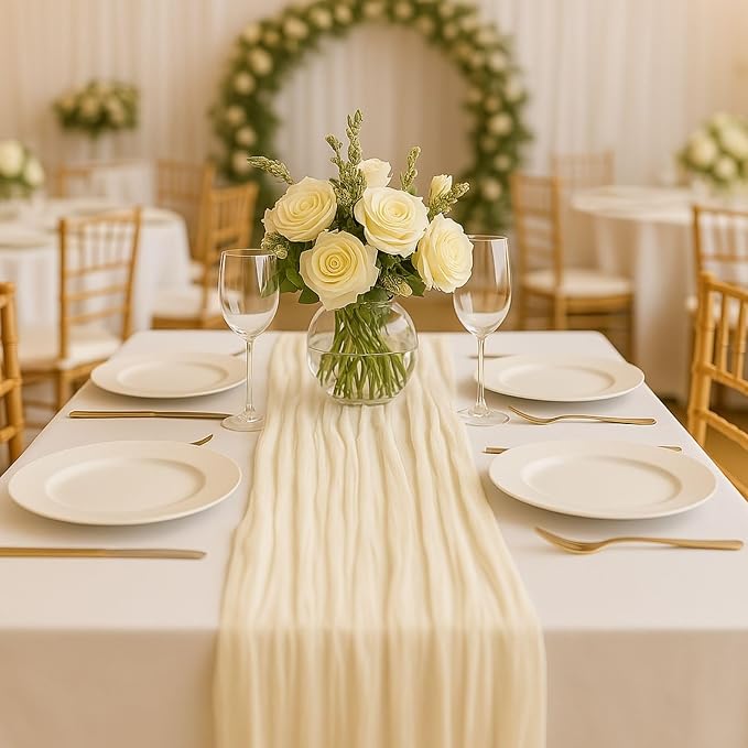 3 Pack Beige 10FT Cheesecloth Table Runner –120 Inch Soft Gauze Boho Table by HQ-SITE
