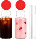 Glass Cup with Silicone Lid and Straw, 17 Oz Drinking Glasses Water Bottle Vintage Glassware for Iced Coffee, Juice, Cocktails, Whisky Tumbler for Gift 2 Pack