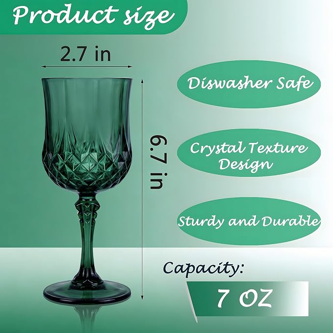 24Pack Plastic Wine Glasses, 7oz Vintage Goblets - Image 2
