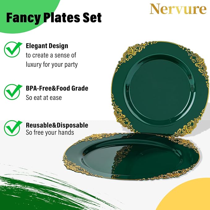 Nervure 350Pcs Green Plastic Plates, Plastic Dinnerware Set - Image 5