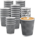 Coffee Cups 10 oz 120 Pack, Corrugated Insulated Ripple Wall Disposable Paper Coffee Cups 10oz, To Go for Hot Beverage or Cold Drinks Office/Home/Cafe/Party/Travel (Grey)