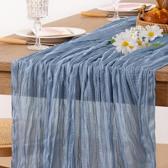 6 Pack Dusty Blue Cheesecloth Table Runner 10ft Boho Gauze Centerpiece | - Image 2