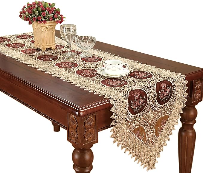 Vintage Beige Lace Table Runner 16 × 84 Inch by Simhomsen