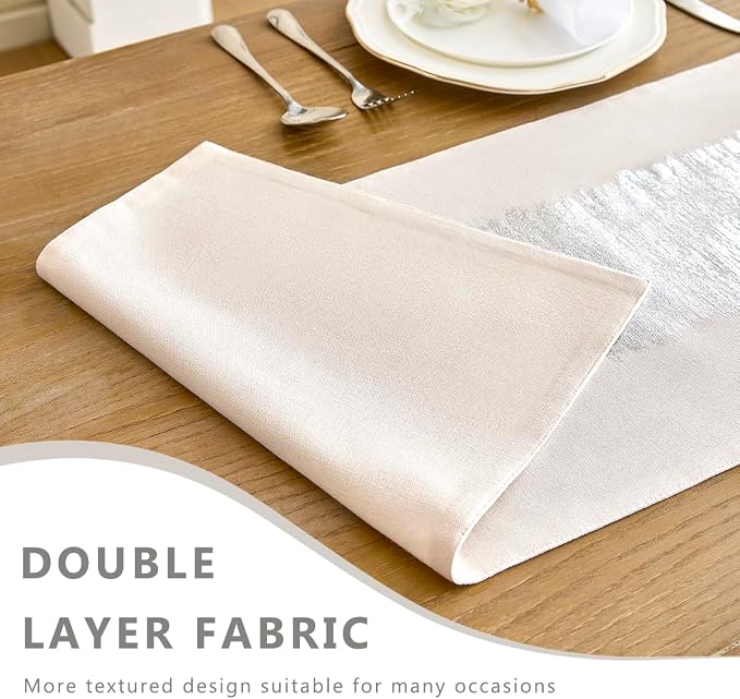 Metallic Style Silver Table Runner, Table Runners 48 Inches Long | Cotton Linen - Image 3