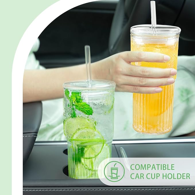 Luiaiog Glass Cups with Lids and Glass Straws, High Borosilicate 20OZ Tumblers - Image 5
