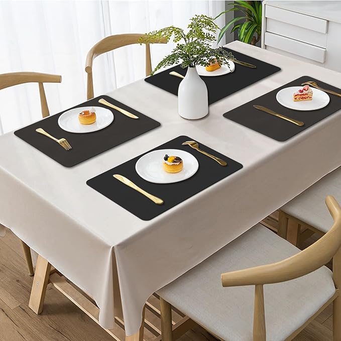 BLESWIN Faux Leather Placemats, PU Dining Table, Waterproof and Oil Resistant Easy to Clean, Heat Resistant Reversible Use Table Mats for Kitchen, Dining Table, Outdoor – 12 × 17 Inch, Coffee&Black