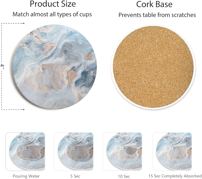 Set of 6 Abstract Blue Marble Coasters - Image 5