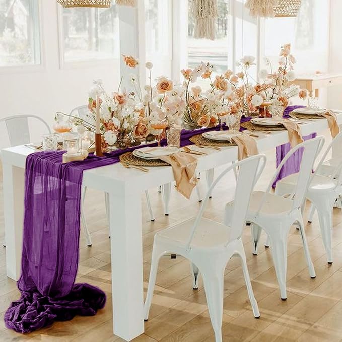 FUHSY Cheesecloth Table Runner Purple Table Runners 5 Pack 10 FT Gauze Table Runners Boho Gauze Cheese Table Cloth for Parties Boho Halloween Table Cloths Bridal Shower Wedding Table Decor