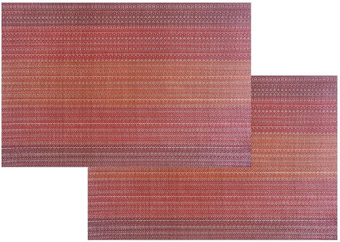 Placemats Washable Easy to Clean PVC Placemat for Kitchen Table Heat-resistand Cross Weave Vinyl Round Table Mats 12x18 inches Set of 6 （Red）