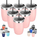 VEGOND Stainless Steel 12 oz Tumblers bulk Vacuum Insulated Double Wall Travel Tumbler with Lid and Straw Reusable Tumbler, Pink 6 pack