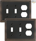 2-Pack Combo Duplex/Double Toggle Light Switch Cover Plate, Aged Bronze Pearls Decorative Switch Plates and Outlet Covers, Metal Wall Plates for Electrical Outlets
