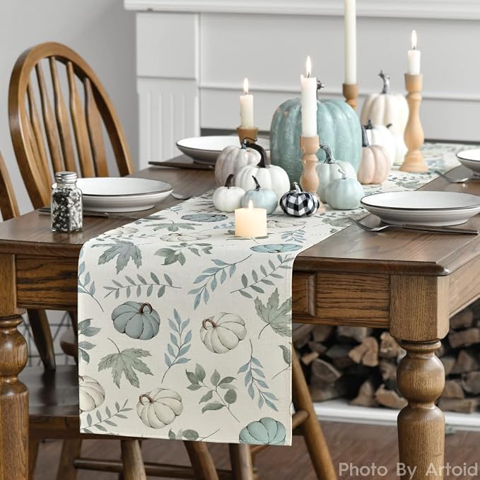 Artoid Mode 210 GSM Fall Table Runner 13x48 Inch Home Party Decor | Blue - Image 3