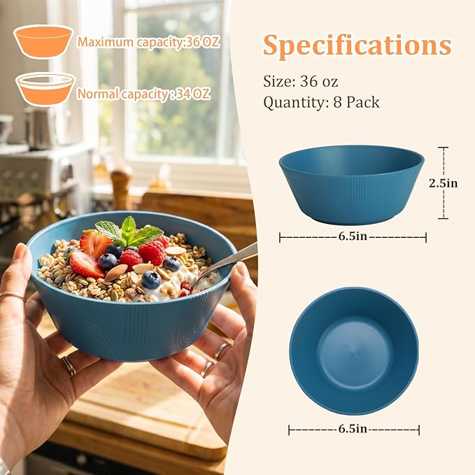 PYRMONT Large Salad Bowl 36 Oz Wheat Straw Bowls Set of 8 Alternative Plastic - Image 2
