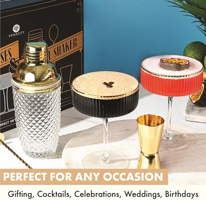 VEMACITY - Luxury Espresso Martini Gifts | Gold Cocktail Shaker Set + 2 - Image 3